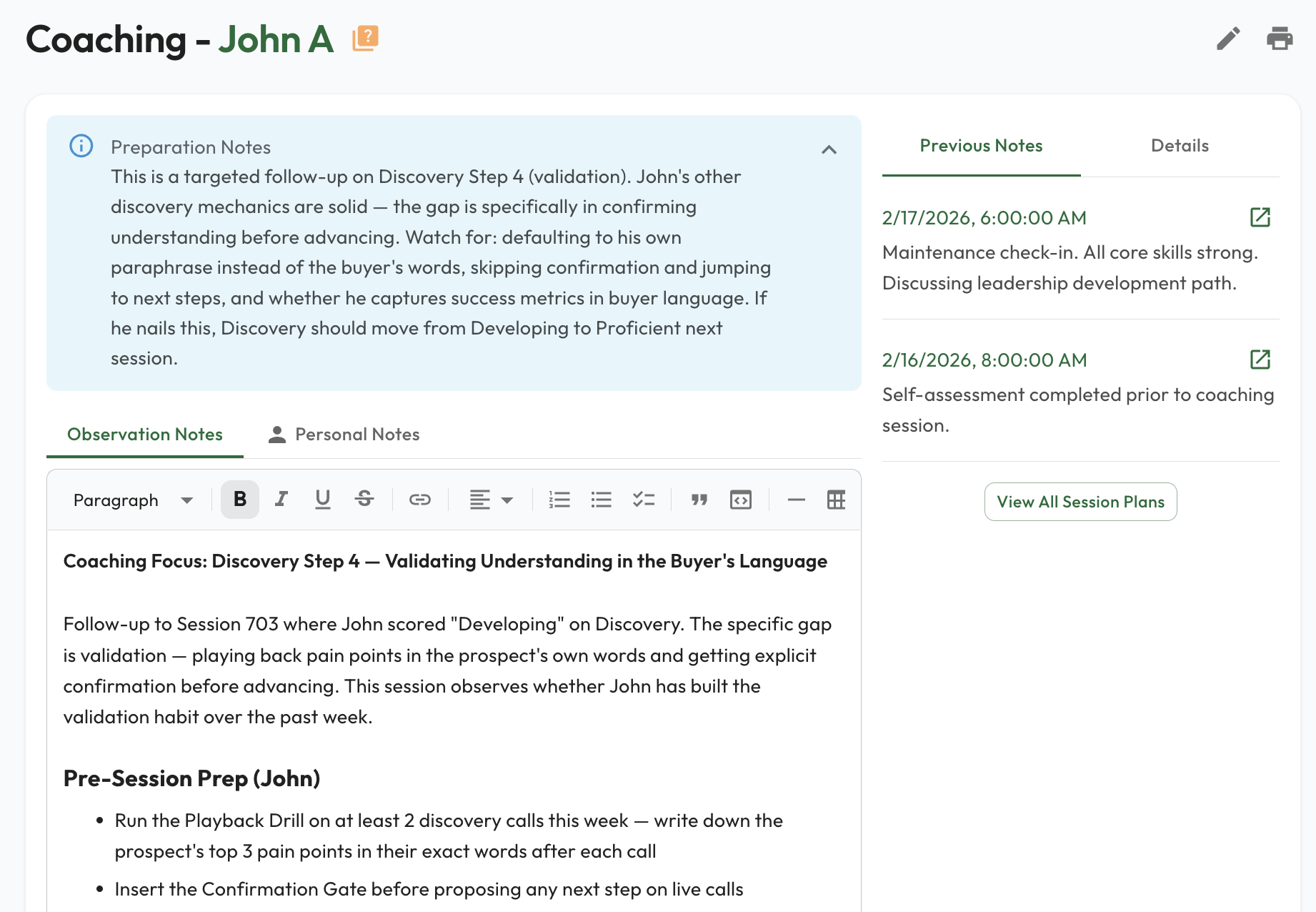 Coaching Session Plan